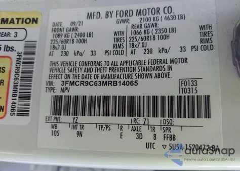 2021 Ford Bronco Sport Outer Banks from USA, damaged, VIN 3FMCR9C63MRB14065